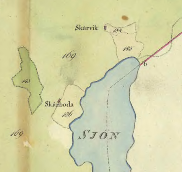 Skärvik i 1774 års uppmätningskarta